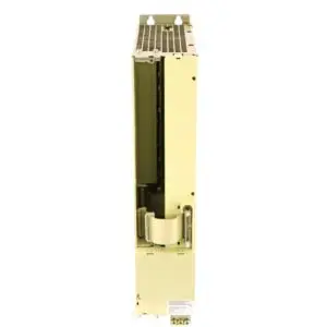 Side profile of Siemens 6SN1123-1AB00-0CA1 SIMODRIVE module showing slim design and ventilation slots – industrial automation component for sale, replacement, or repair services.