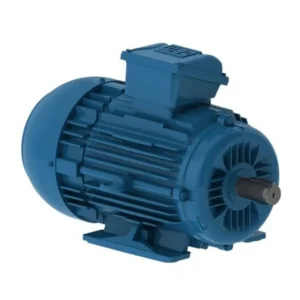 WEG W22 IE2 motor, Fully assembled blue WEG W22 IE2 55kW 4‑pole cast‑iron electric motor with cooling fins, B3T foot mounting base and front shaft.
