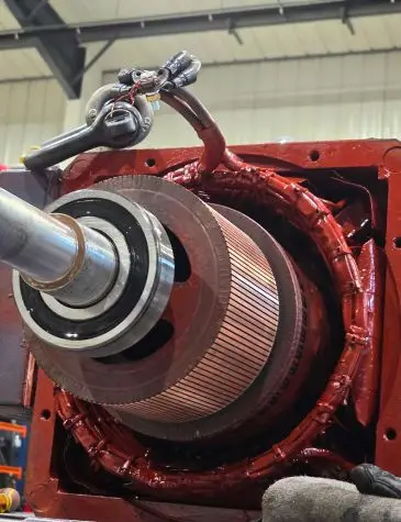DC Motor Rewind & Repair Services in progress with detailed inspection of DC motor armature, windings, and commutator during overhaul.