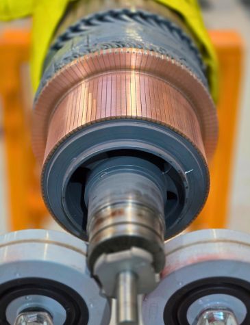 Close-up view of DC Motor Rewind & Repair Services highlighting a refurbished DC motor armature and commutator after professional rewind.