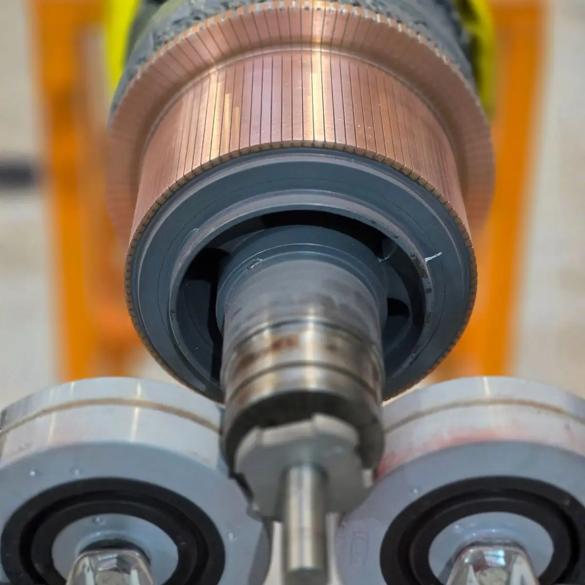 Close-up view of DC Motor Rewind & Repair Services highlighting a refurbished DC motor armature and commutator after professional rewind.